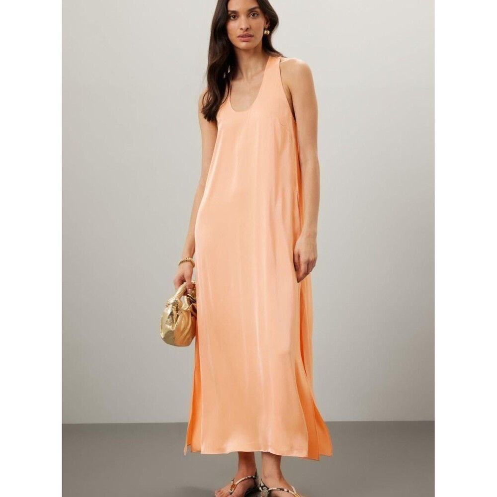 Flynn skye SMALL Orange peach long racerback maxi dress coverup pockets GUC